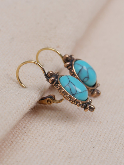 Turkuaz Taşlı Otantik Küpe