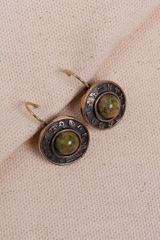 Ukanit Taşlı Burç Figürlü Otantik Küpe