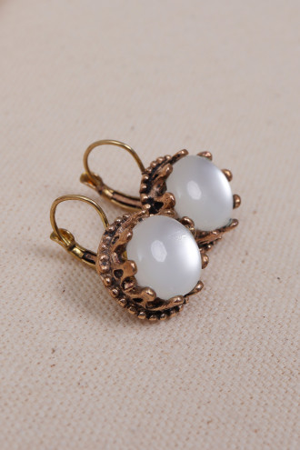 Saydam Beyaz Taşlı Taç Model Otantik Küpe