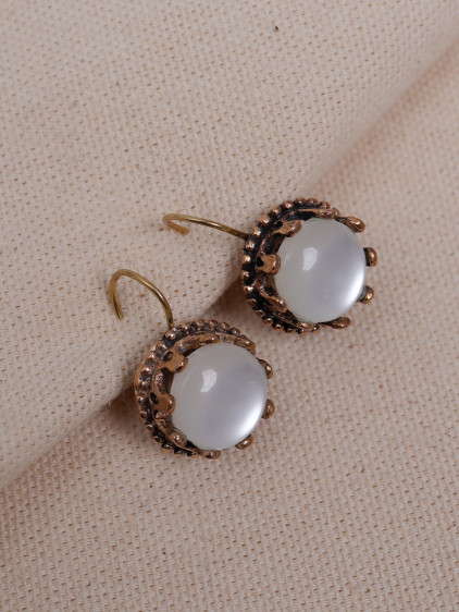 Saydam Beyaz Taşlı Taç Model Otantik Küpe