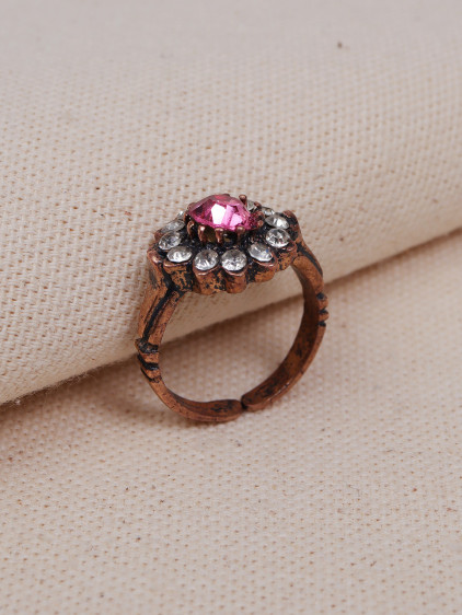 Ortası Pembe Taşlı Çiçek Figürlü Otantik Yüzük