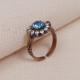 Ortası Mavi Taşlı Çiçek Figürlü Otantik Yüzük