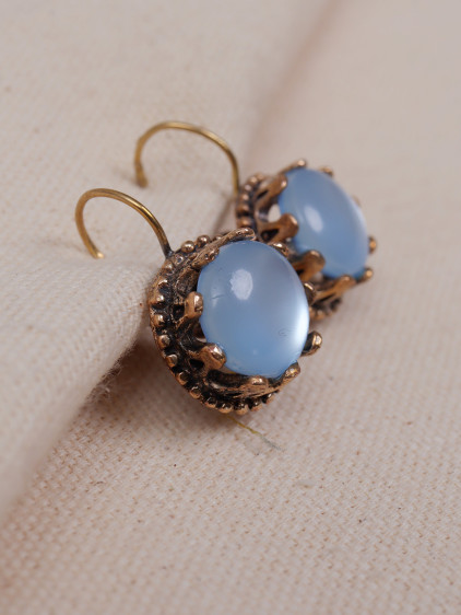 Saydam Bebek Mavi Taşlı Taç Model Küpe Saydam Bebek Mavi Taşlı Taç Model Küpe