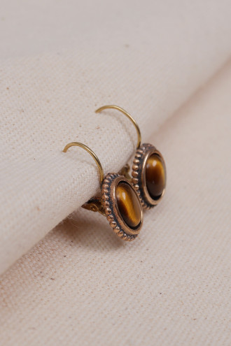 Mini Oval Kaplan Gözü Taşlı Otantik Küpe