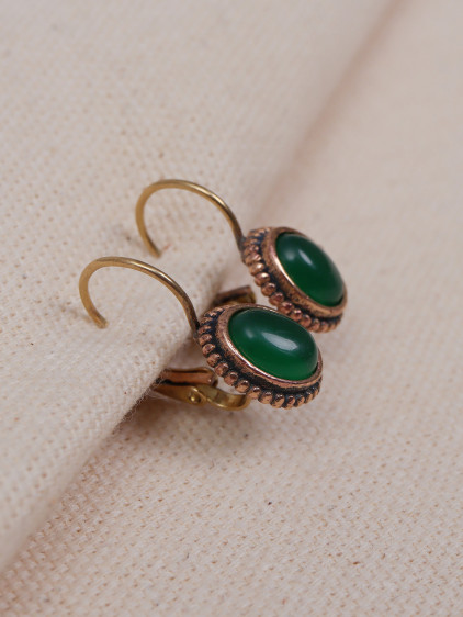 Mini Oval Yeşil Taşlı Otantik Küpe