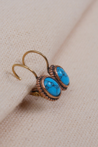 Mini Oval Firuze Taşlı Otantik Küpe