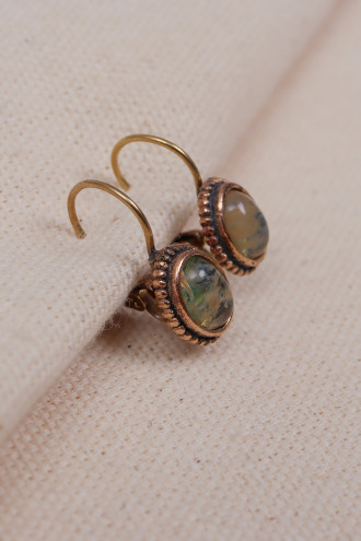 Mini Oval Rutil Kuvars Taşlı Otantik Küpe