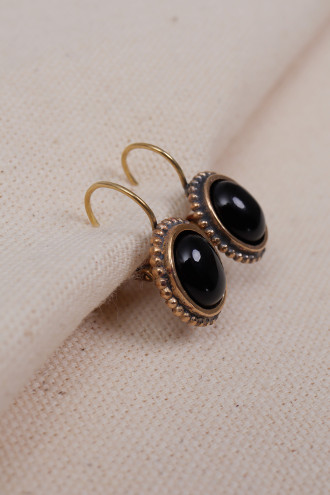 Mini Oval Onix Taşlı Otantik Küpe