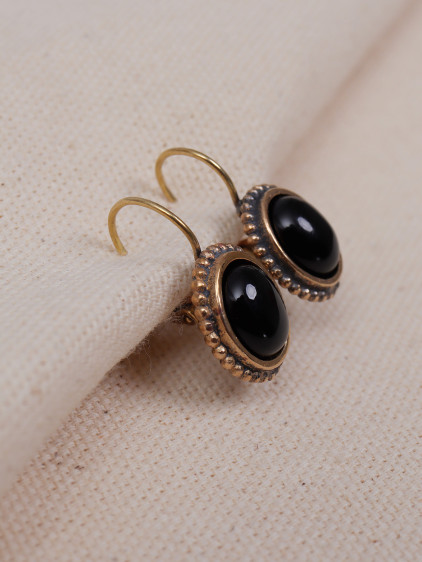 Mini Oval Onix Taşlı Otantik Küpe