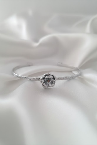 Silver Renk Ayarlanabilir Dövme Kelepçeli Gül Doğum Ayı Çiçeği Bilezik (Ağustos)