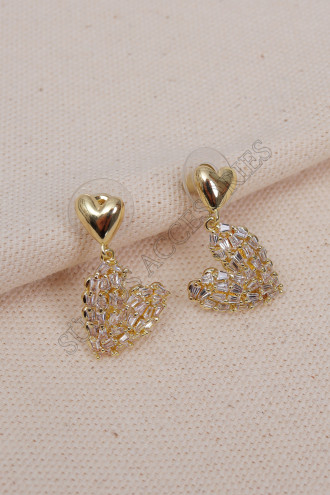 Baget Taşlı, Kalp Sallantılı Gold Küpe