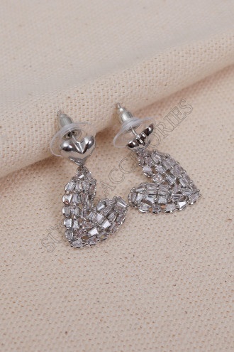 Baget Taşlı, Kalp Sallantılı Silver Küpe