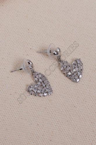 Baget Taşlı, Kalp Sallantılı Silver Küpe