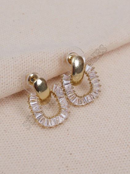 Baget Taşlı Gold Küpe