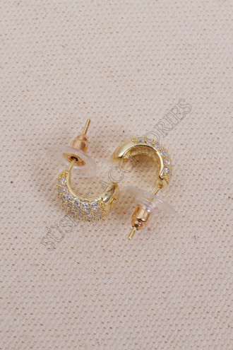 Zirkon Taşlı Minimal Gold Küpe