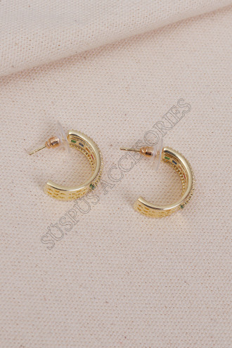 Renkli Zirkon Taşlı Gold Halka Küpe