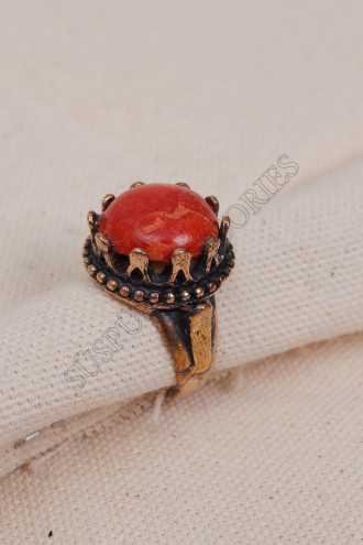 Kehribar Taşlı Büyük Taç Model Yüzük