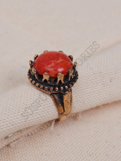 Kehribar Taşlı Büyük Taç Model Yüzük