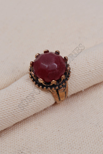 Bordo Taşlı Büyük Taç Model Yüzük