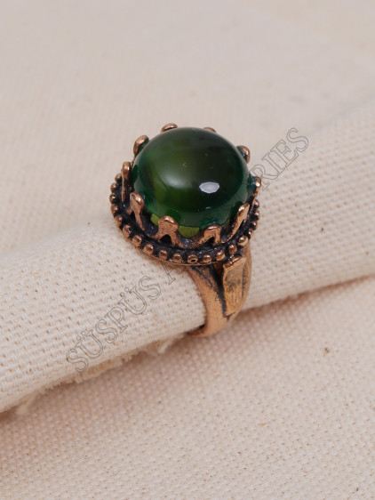 Yeşil Akik Taşlı Büyük Taç Model Yüzük