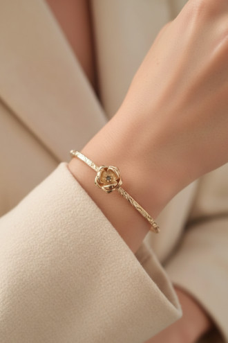 Gold Renk Dövme Kelepçeli Doğum Ayı Çiçeği Bilezik (Ağustos)