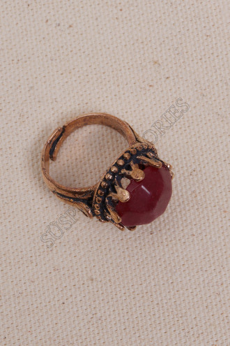 Bordo Taşlı Büyük Taç Model Yüzük