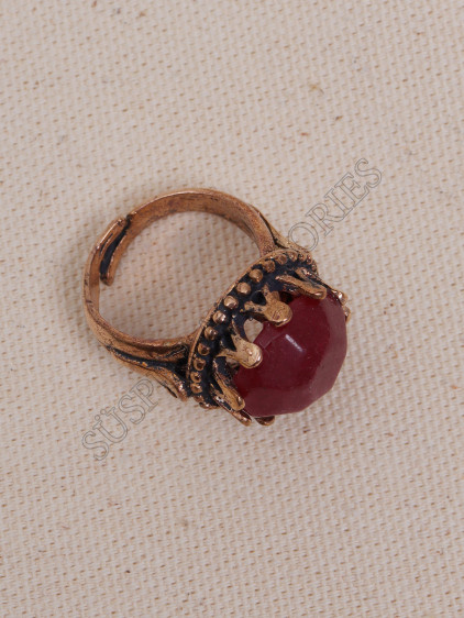 Bordo Taşlı Büyük Taç Model Yüzük