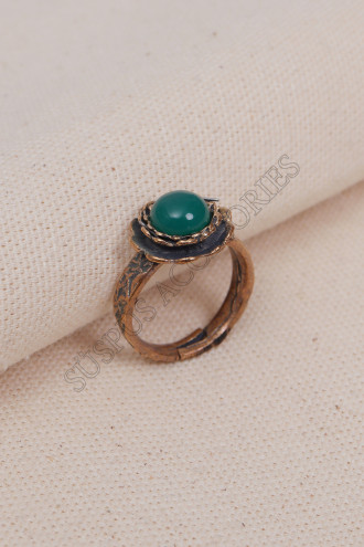 Yeşil Taşlı Çiçek Model Otantik Yüzük