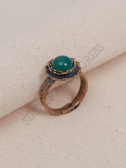 Yeşil Taşlı Çiçek Model Otantik Yüzük