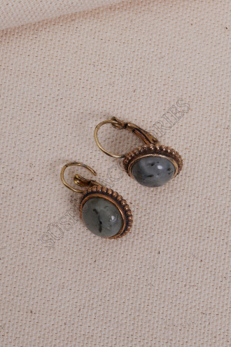 Ortası Labradorit Taşlı Otantik Küpe