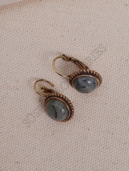 Ortası Labradorit Taşlı Otantik Küpe