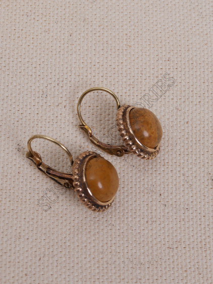 Ortası Jasper Taşlı Otantik Küpe