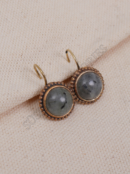 Ortası Labradorit Taşlı Otantik Küpe