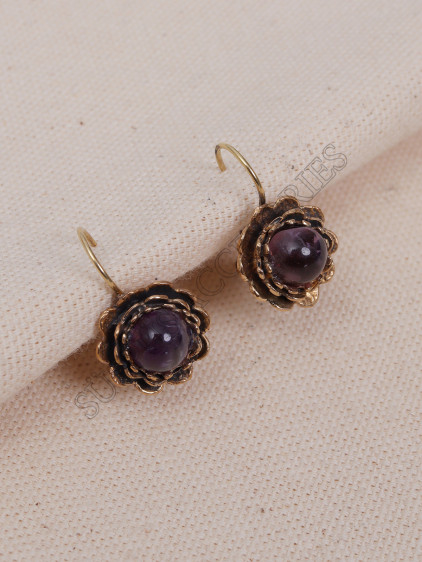 Ametist Taşlı Çiçek Model Otantik Küpe