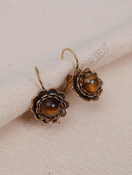 Kaplan Gözü Taşlı Çiçek Model Otantik Küpe