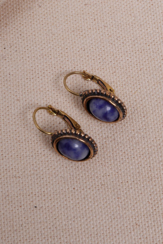Mini Oval Lapis Taşlı Otantik Küpe