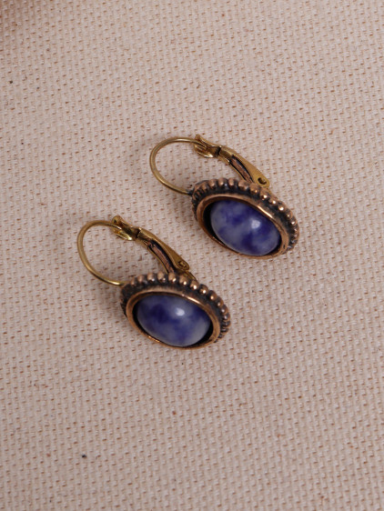 Mini Oval Lapis Taşlı Otantik Küpe