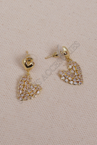 Baget Taşlı, Kalp Sallantılı Gold Küpe