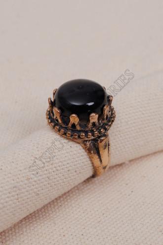 Onix Taşlı Büyük Taç Model Yüzük