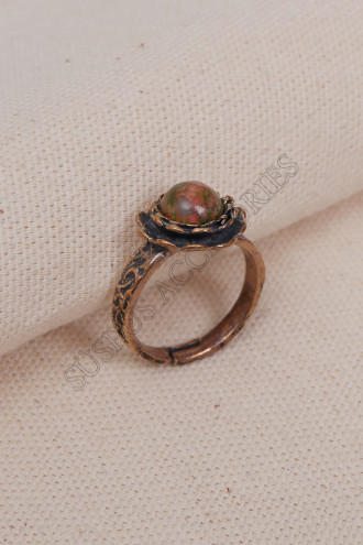 Ukanit Taşlı Çiçek Model Otantik Yüzük