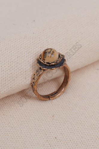 Jasper Taşlı Çiçek Model Otantik Yüzük