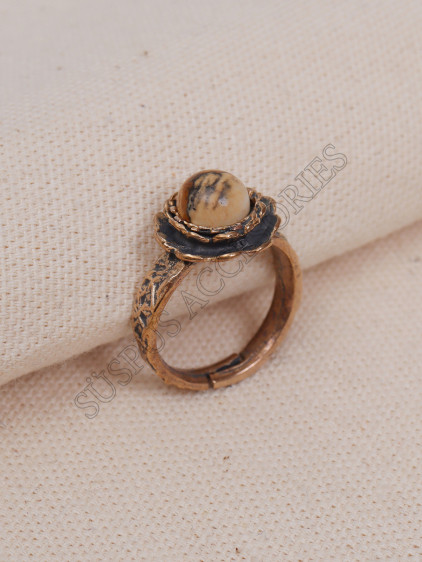 Jasper Taşlı Çiçek Model Otantik Yüzük