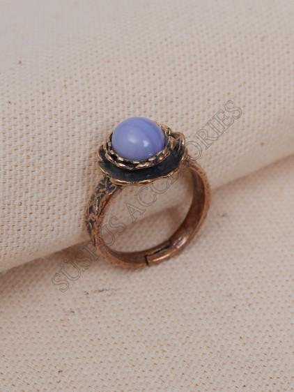 Lila Selenit Taşlı Çiçek Model Otantik Yüzük