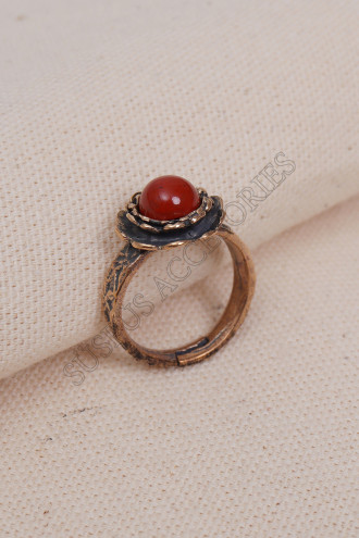 Kehribar Taşlı Çiçek Model Otantik Yüzük