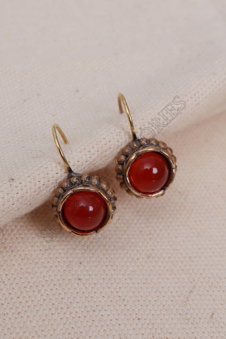 Akik Taşlı Oval Otantik Küpe