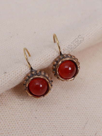 Akik Taşlı Oval Otantik Küpe