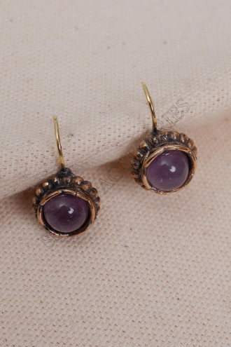 Ametist Taşlı Oval Otantik Küpe