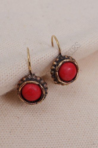 Mercan Taşlı Oval Otantik Küpe