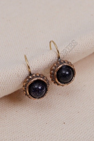 Siyah Yıldız Taşlı Oval Otantik Küpe