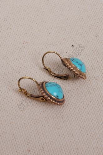 Ortası Firuze Taşlı Otantik Küpe